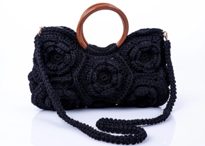 Black Floral Crochet Bag