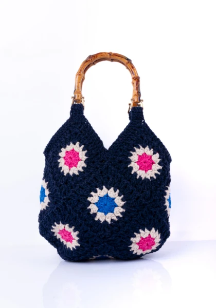 Blaue Florale Häkeltasche