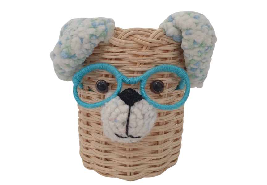 حامل أقلام مصنوع يدويًا من الخيزران على شكل رأس جرو