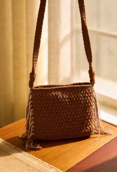 Kaffee Häkelschultertasche